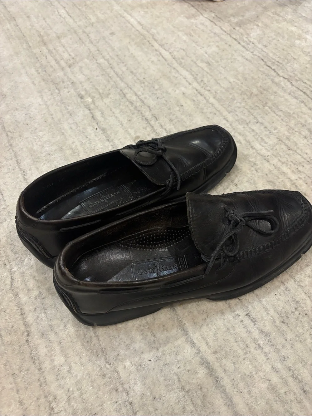 Cole Haan Black Leather Bow Moccasin Loafers